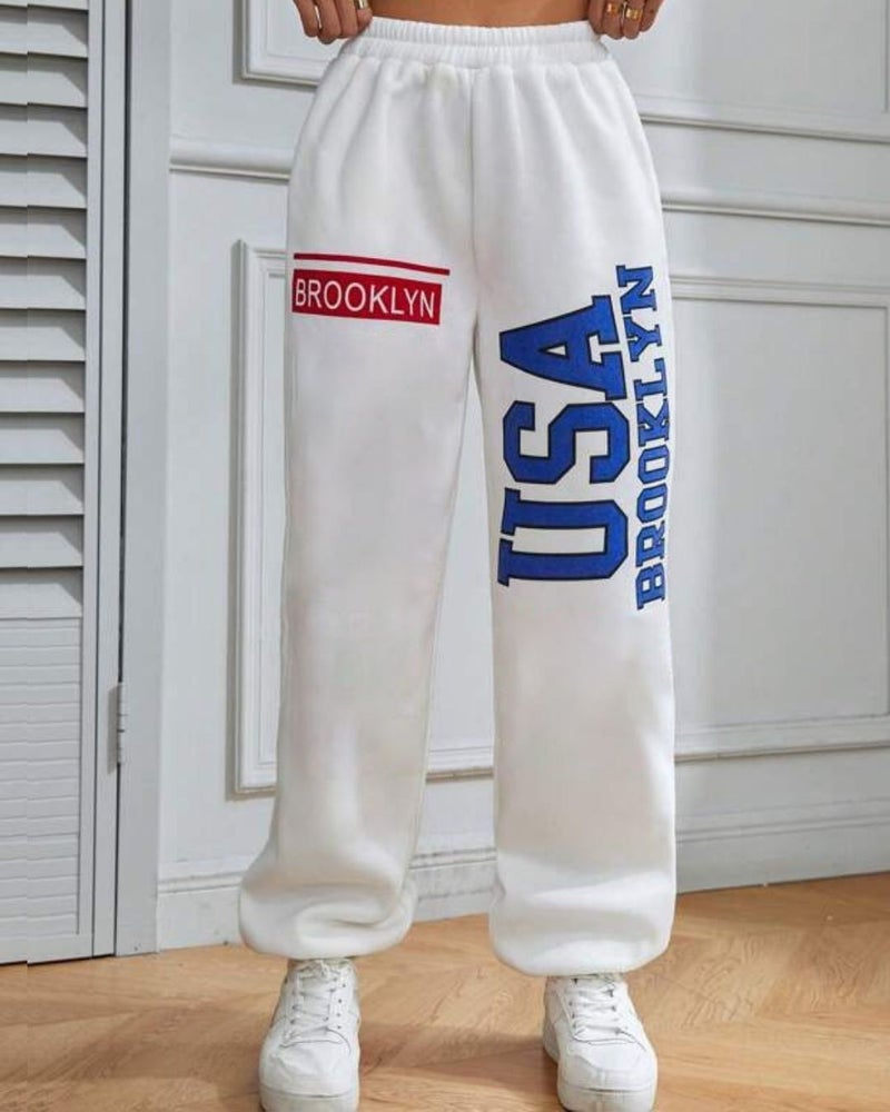 FLYNOFF USA Printed White Loose Fit Women Jogger - Image 1